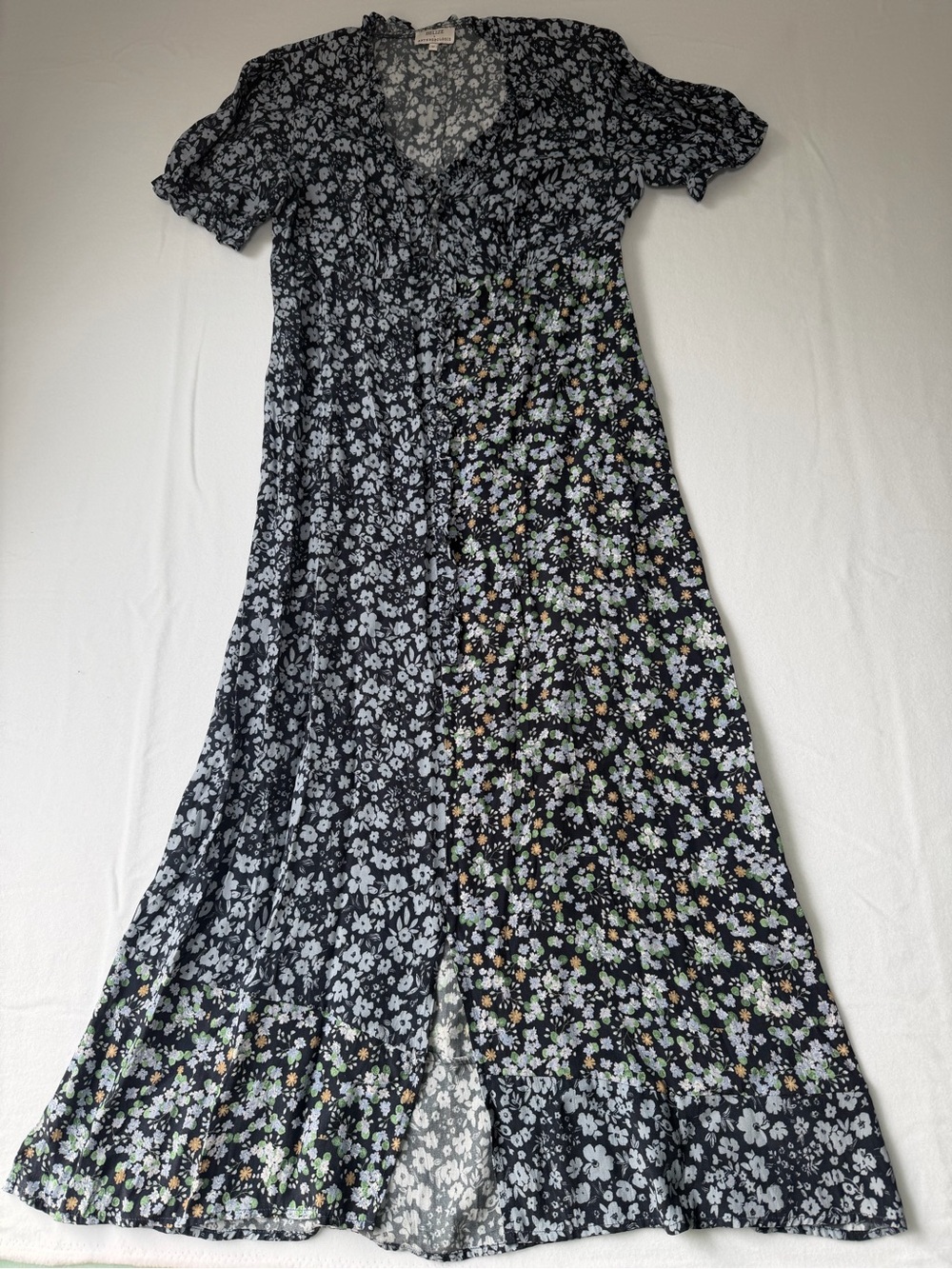Belize X Anthropologie Blue Floral side zip Maxi Dress